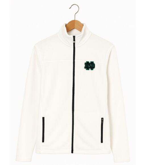 Notre Dame White Soft Faux Fur Sherpa Zip Front Jacket in White Size M - Picture 2 of 5